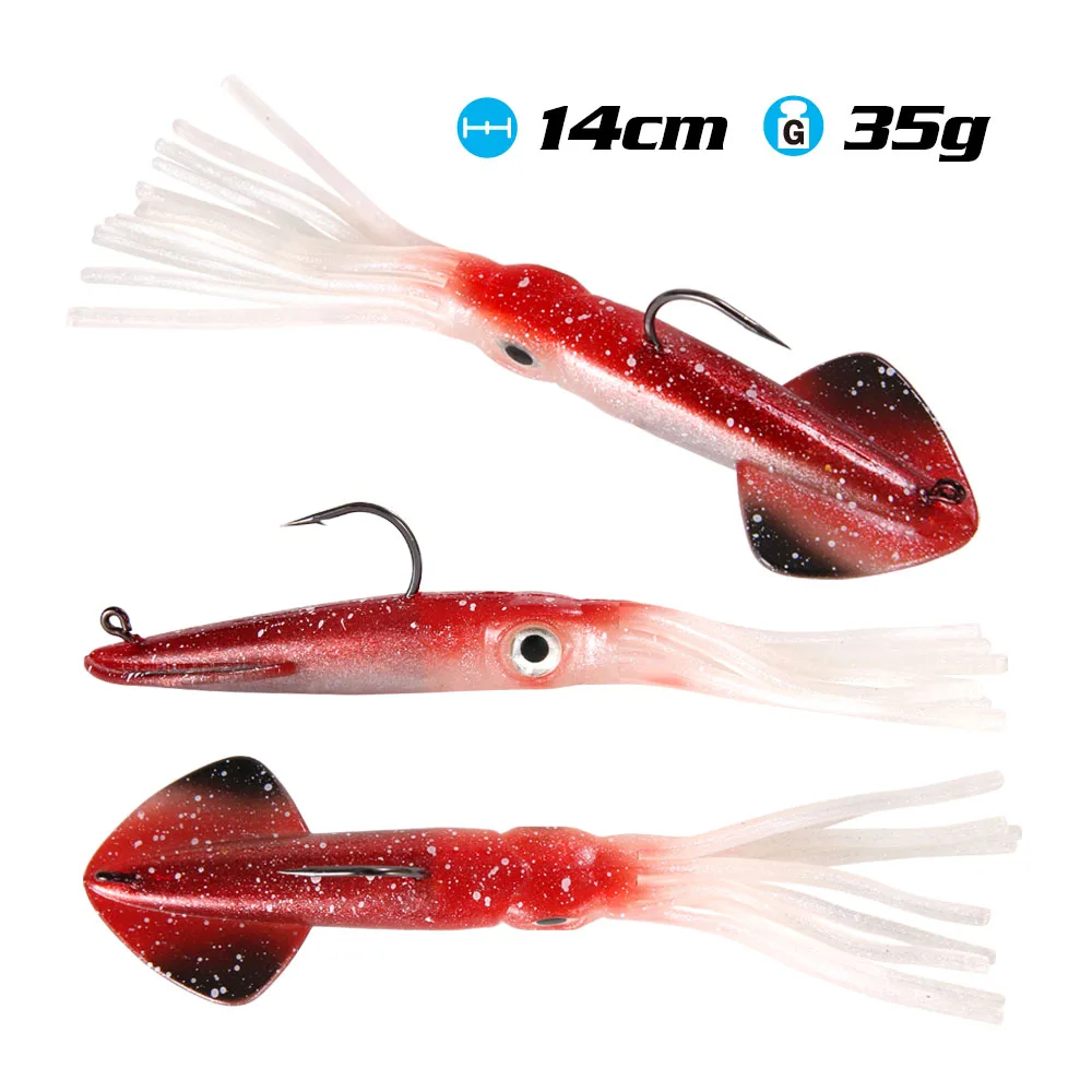 

New 2021 Fishing Soft Lure Octopus Calamar 2pcs 14cm/35g Sea Fishing Wobbler Bait Squid Jigs Sea Wobbler Soft Bait Fishing Lures