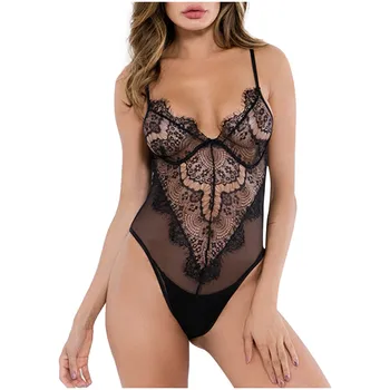 

Women Lace Hollow Bodysuit Sexy Elastic Eyelash Transparent Bodysuits Camisole Skinny Body Mujer High Waist Bodycon Bodys Suit