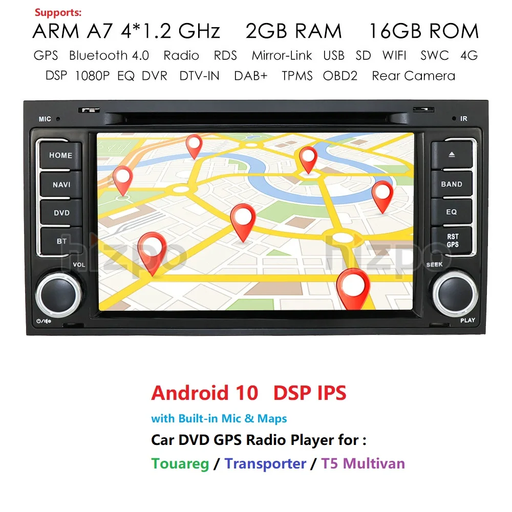 Hizpo Car Multimedia Player Android 10 2 Din DVD Autoradio For Transporter T5/Touareg Radio GPS 4 Core 2G RAM DSP IPS SWC 4G RDS |