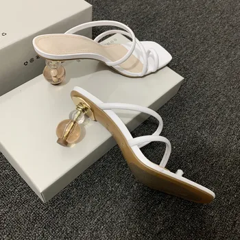 

kmeioo fashion outside slides summer Strange Style shoes woman open toe high heels slip-on slippers casual sandals