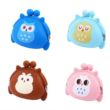 

Women Silicone Wallet Cartoon Owl Kiss Lock Bag Card Holder Lady Mini Coin Purse