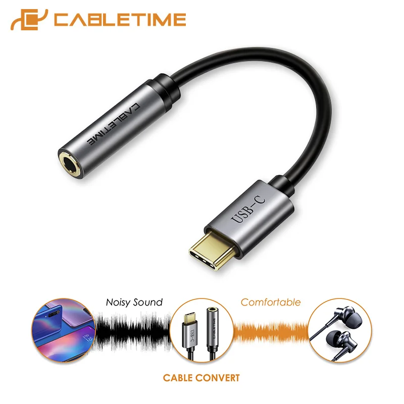 Переходник CABLETIME USB Type C на аудиоразъем 3 5 мм AUX для наушников Huawei mate20 P30 pro Xiaomi 6 8 9 SE