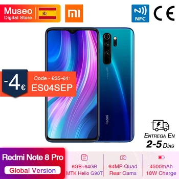 Перейти на Алиэкспресс и купить Глобальная версия Xiaomi Redmi Note 8 Pro 6 Гб RAM 64 Гб ROM 64 мп Quad Camera MTK Helio G90T смартфон 4500 мАч 18 Вт QC 3,0 UFS 2,1