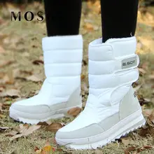 Зимняя обувь; женские зимние ботинки; ботинки до середины икры; женская обувь с плюшевой стелькой; Bottes; водонепроницаемые теплые ботинки на липучке; Botines Mujer