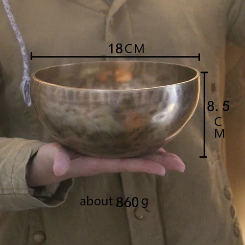 18cm Непальская латунная тибетская чаша ручной работы, 4 ключа, музыкальная терапия, медный колокольчик, медная тибетская Поющая чаша(включая палочки и коврики - Цвет: 18cm