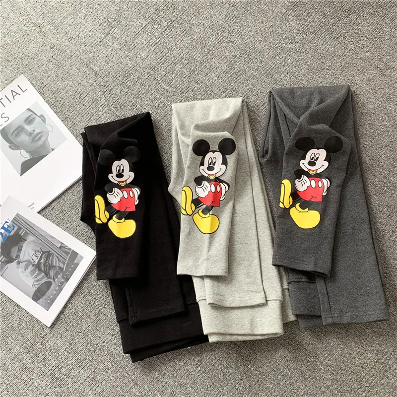 New Mickey Printed Women's Autumn Spring Wear Nine-Point Leggings Cotton Embroidery Cartoon Stretch Pants Leggings