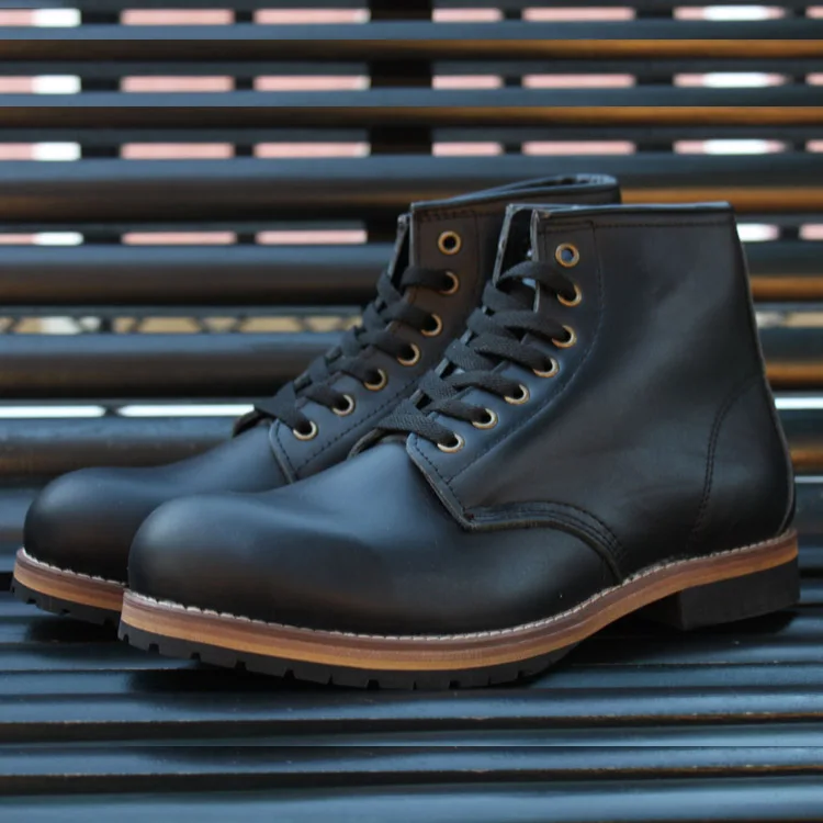 

2018 Winter Handmade Wing Boots AMKJi Chunky Work & Safety Ankle Full Grain Leather Steel Toe Boots