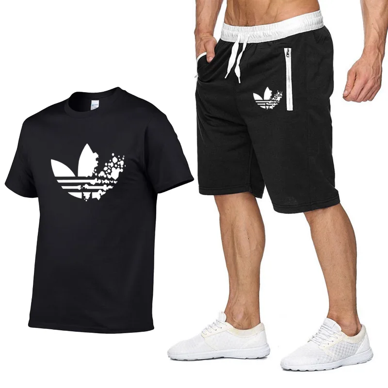 

Cotton Mens Sets Summer Short sleeve t-Shirts Sets Mens Shorts Set Contrast color Two Piece Set Shorts+homme Tracksuit