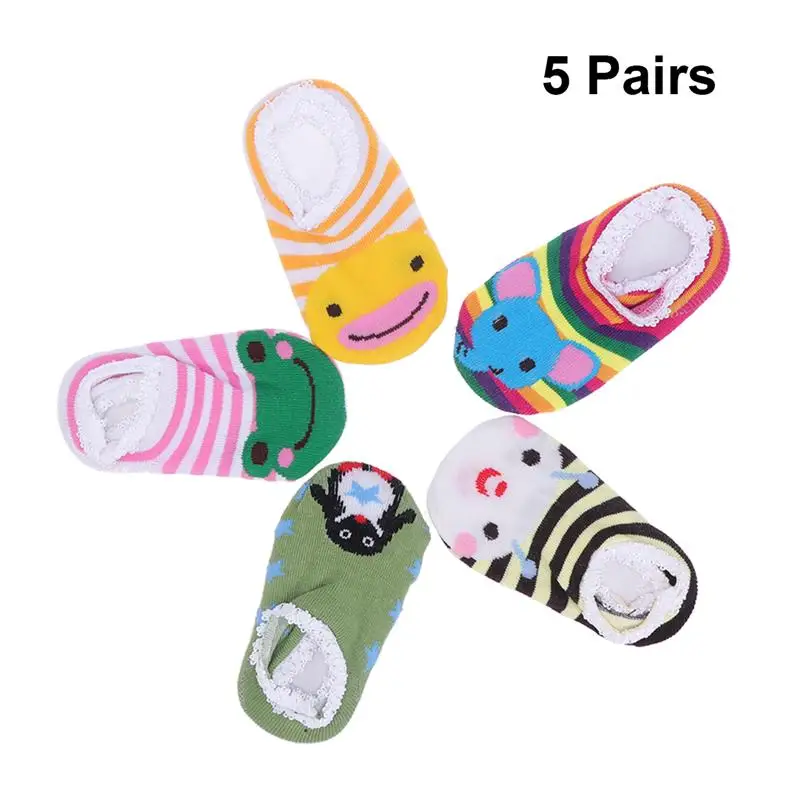 5 пар носков для малышей, хлопковые теплые Нескользящие короткие носки для малышей