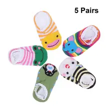 5 пар носков для малышей, хлопковые теплые Нескользящие короткие носки для малышей