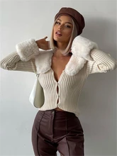 

Tossy Fur Rib Knitted Cardigans Long Sleeve Cropped Top Women New Sweater 2021 Winter Slim Fashion Knit Coat White Knitwear