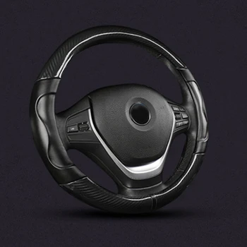 

Carbon Fiber Car Steering Wheel Cover Dustproof Non-slip Faux Leather 38cm Stitching Durable