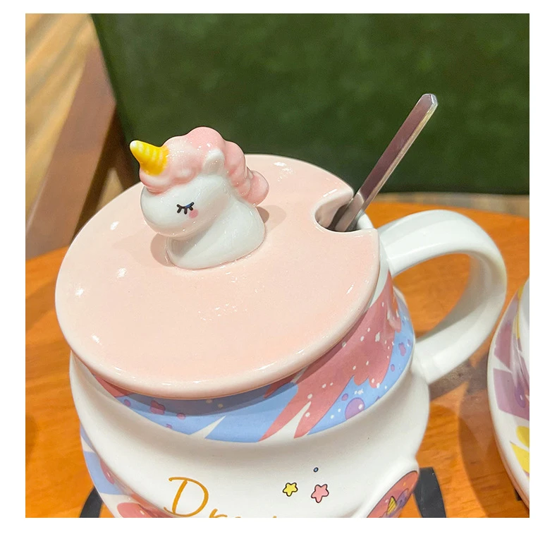 Creative Unicorn Coffee Mug With Lid Cute Cartoon Ceramic Milk Tea Cups With Stainless Steel Spoon 450Ml Tumbler 19 Creative Unicorn Coffee Mug With Lid Cute Cartoon Ceramic Milk Tea Cups With Stainless Steel Spoon 450Ml Tumbler