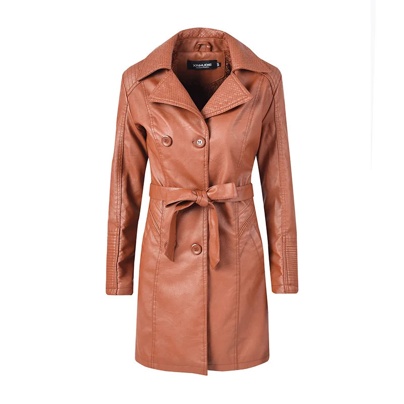 Новое Стильное женское пальто с перекрестной каймой женская кожаная куртка из искусственной кожи Длинная женская кожаная куртка куртки
