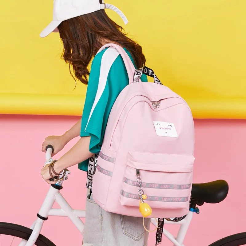 

Fashionable Korean Men's Women's Backpacks Teenage Student School Bags Travel Waterproof Charging Computer Backpack Pink Black