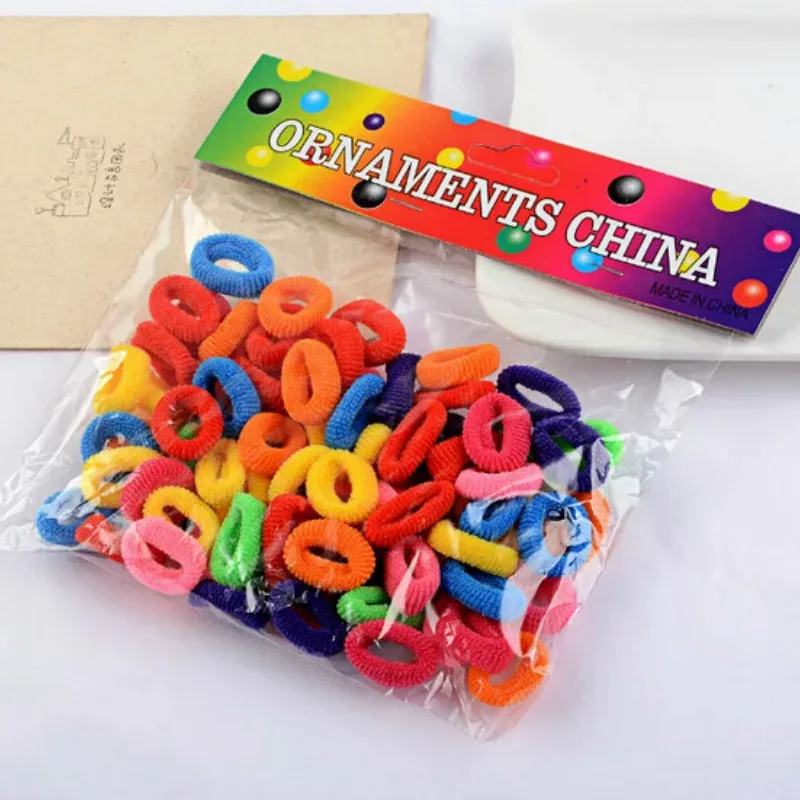

3cm 100pcs/Pack Girls Colorful Small Elastic Hair Bands Cute Ponytail Holder Rubber Bands Scrunchie Little Kids Hair Accessories