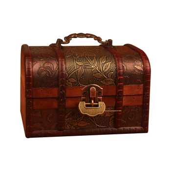 

Vintage Wooden Storage Box Makeup Organizer Decorative Metal Lock Trinket Jewelry Storage Box Classical Treasure Storage Box