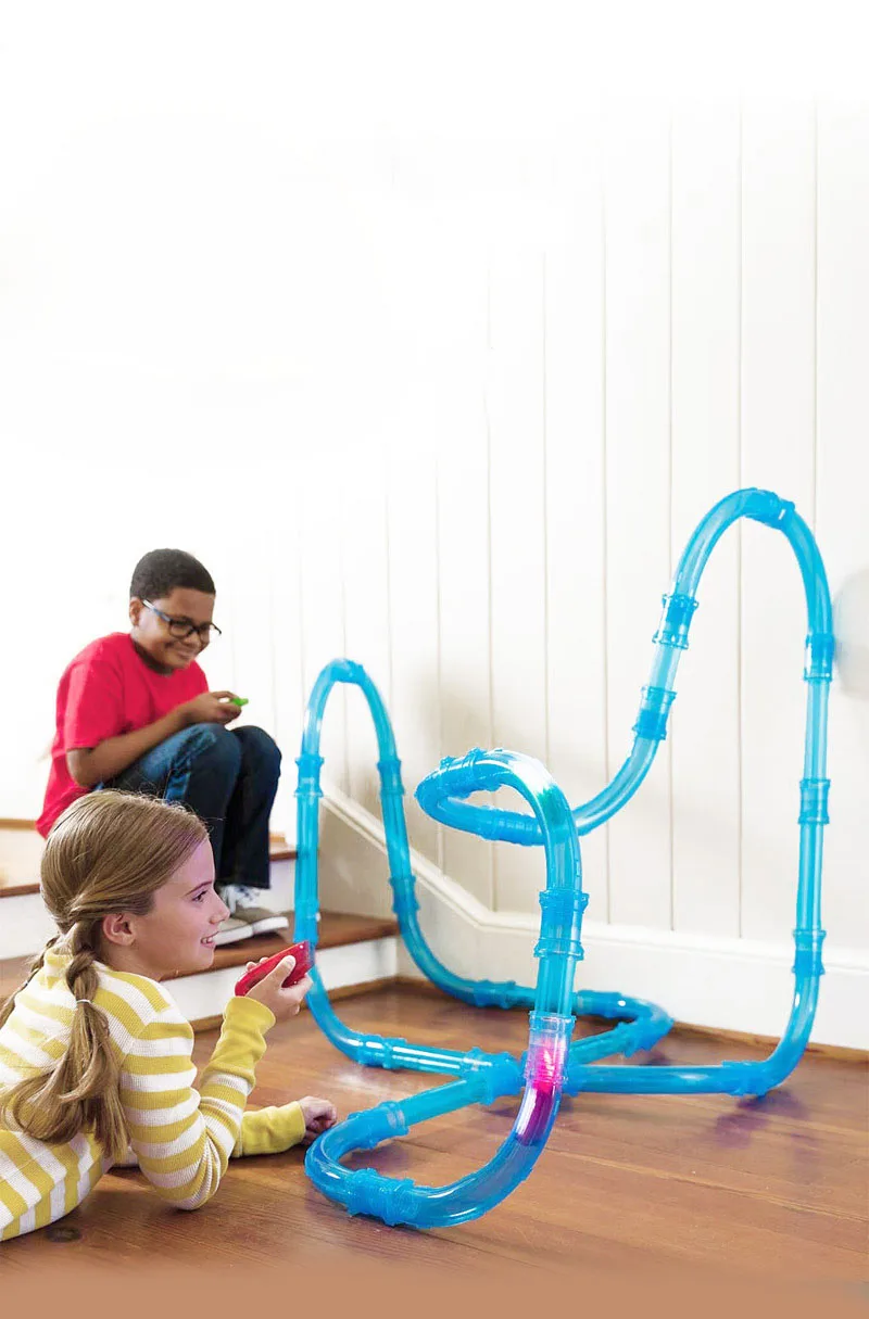 

Cool Children's Doubles Competition DIY Pipe Racing Assembling Track Remote Control Car with Light Train Rail Car Puzzle Toys