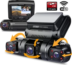 Enregistreur vidéo de voiture DVR 2K + 1080P + 1080P, caméra de tableau de bord à 3 lentilles, vue arrière, moniteur de stationnement 24H, caméra de voiture, Vision nocturne, capteur G 