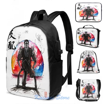 

Illusive Man from Mass Effect with calligraphy USB Charge Backpack men School bags Women bag Travel laptop bag