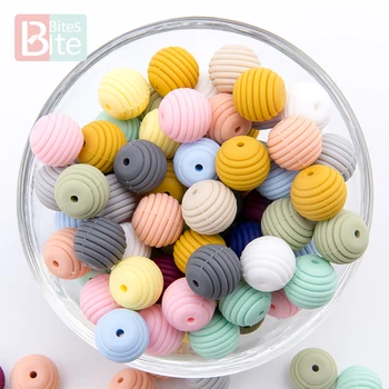 

10Pcs Baby Teethers Silicone Bead Food Grade Silicone 15mm Round Spiral Bead Baby Chewable Teething Pacifier chain newborn toys