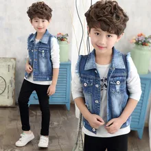 Стильный джинсовый жилет в Корейском стиле для мальчиков на весну и осень, большой жилет для мальчика, хлопковое пальто