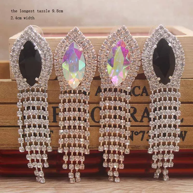 Big AB Diamante Hoop Drop Earrings in Gold Tone Crystal 8 cms Rhinestone Crystal and Pearl Bead dangle
