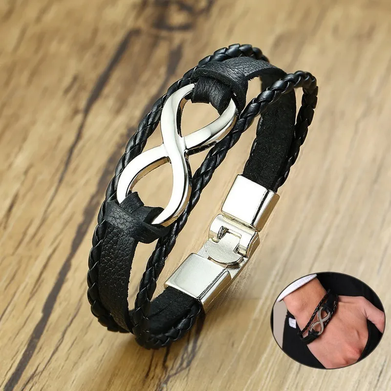 Vnox мужской женский плетеный кожаный браслет Love Infinity Charm манжета подходит для 7 67