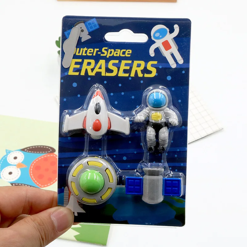 

4 pcs/set Creative boy flying saucer&alien&spaceship shape rubber eraser kawaii stationery school supplies papelaria kids gift