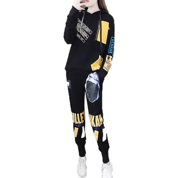 

2019 fashion Korean version sweat suits for women tracksuit 2 piece set women personality two piece set top and pants