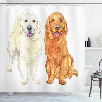

Golden Retriever Shower Curtain Smiling Pale and Red Dog Pure Breed Sitting Staying Thoroughbred Bathroom Decor Set