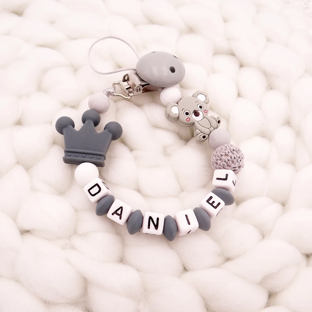 Novo feito à mão livre nome personalizado chupeta clipes koala chupeta titular corrente chupetero personalizado silicona presente do chuveiro de bebê