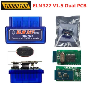 

ELM 327 V1.5 Bluetooth Chip PIC18F25K80 Dual Double PCB OBD2 Code Reader Tool ELM327 1.5 SW V2.1 Support Android Smart Phone