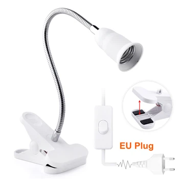 

360 degree 1.8M Cable Flexible E27 Lamp Holder Clip with On Off Switch for Grow Light EU Plug AC220V PBT Socket Ceiling Desk