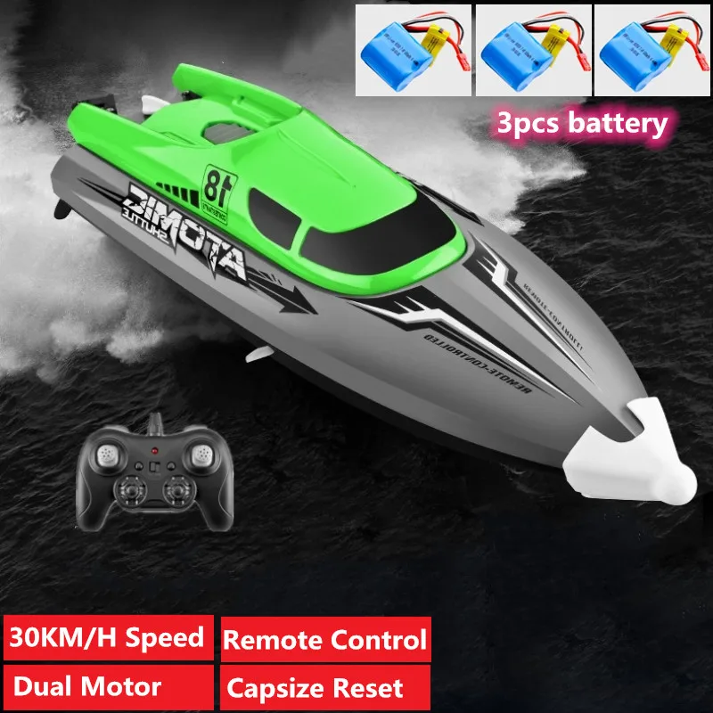 

30KM/H High Speed Remote Control Speedboat Toy With Capsize reset Low battery reminder Water sensor protection 2.4G Racing Boats