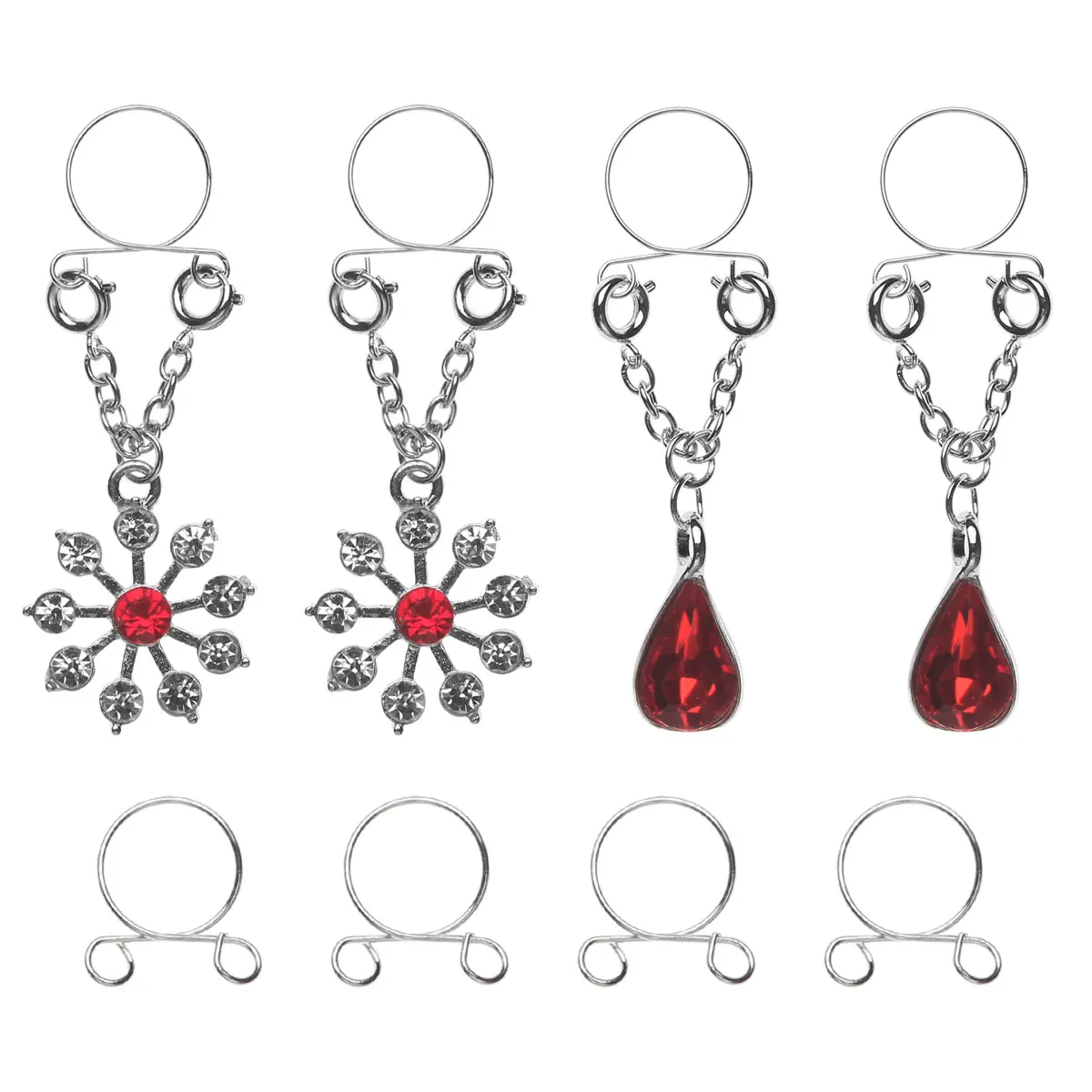 2 Pairs Fake Nipple Rings Dangle Non-Piercings Clip on Stainless Steel Nipple Clamps Body Piercing Jewelry Nipplerings Women
