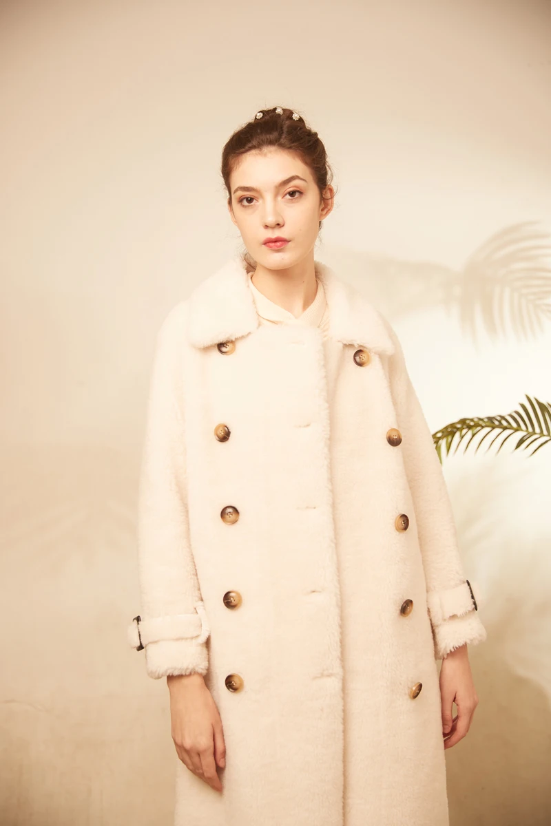 Heydress, зимнее однотонное Женское шерстяное пальто, Дамское элегантное двубортное теплое пальто, женская повседневная верхняя одежда из меха ягненка
