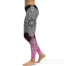 Pink Black Mandala Yoga Pants Women New Sexy Fitness Sports Leggings Yoga Broek Workout Sport Gym Leggings Flower Print 4 Colors