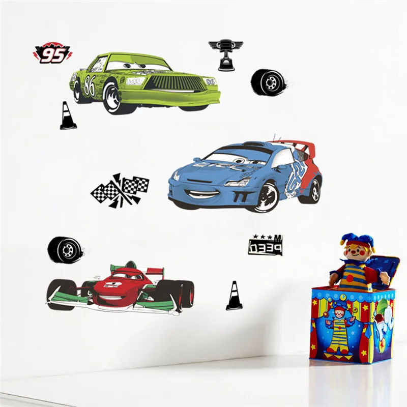 Cartoon cars 2 wall stickers for kid's room kindergarten bedroom living room diy wall decoration  Lightning McQueen stickers