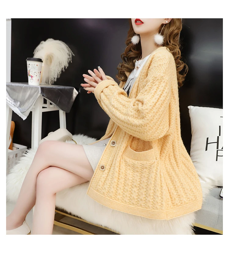 New Women Knit Single Breasted Loose Sweater Autumn Casual Female V Neck Cardigans Outwear Ladies Solid Knitwear