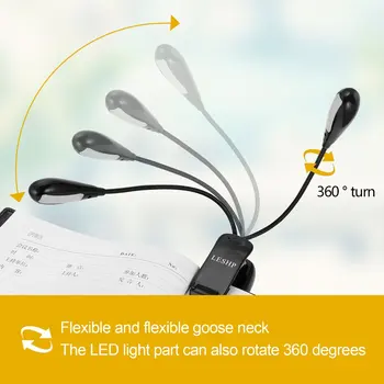 

LESHP Rechargeable 4LED Book/Music Light Flexible Clip Table Lamp Dimmable Adjustable Goose Neck Built-in 1000mAh Battery