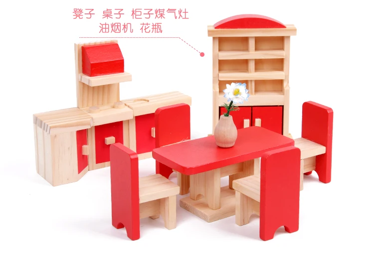 Factory Sales Children Play House Toys GIRL'S Mini Model House Small Villa Room Furniture Set Wooden Quality Baby