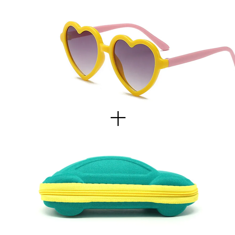 Glasses and case Детские солнцезащитные очки, милые детские солнцезащитные очки для девочек, фирменный дизайн, неправильное зеркало, UV400, поляризационные, для улицы, для детей, безопасность, Прямая поставка - Цвет линз: Glasses and case