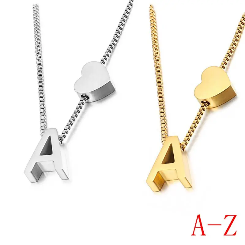 A-Z Letter Fashion Tiny Heart Dainty Initial Necklace Gold S Color Letter Name Choker Necklace For Women Pendant Jewelry Gift