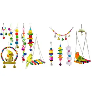

6Pcs Bird Parrot Toys Hanging Bell Pet Bird Cage Hammock Swing Toy & 7 Pcs Bird Parrot Toys, Chewing Toys Hanging Toy