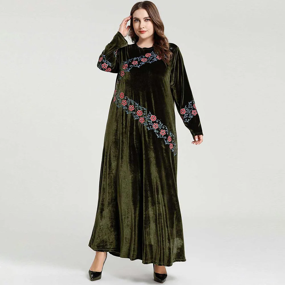Роскошные Abayas Дубай мусульманское платье вечерние платья с вышивкой арабское кимоно мусульманская одежда зеленого цвета размера плюс макси платья XL