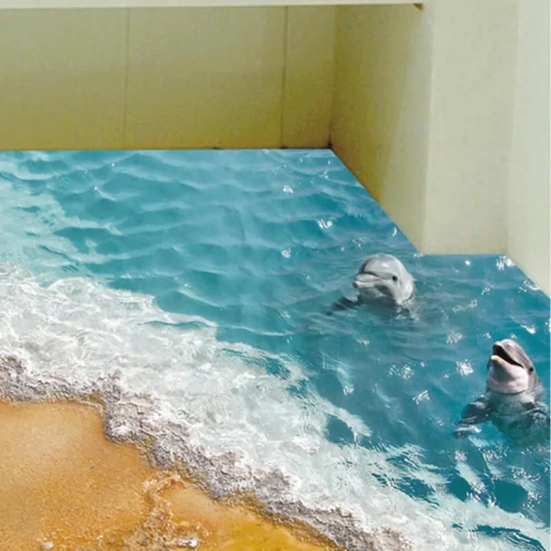 3D морской пол стикер КИТ узорная напольная плитка наклейка морская вода обои в морском стиле Фреска для гостиной домашний декор