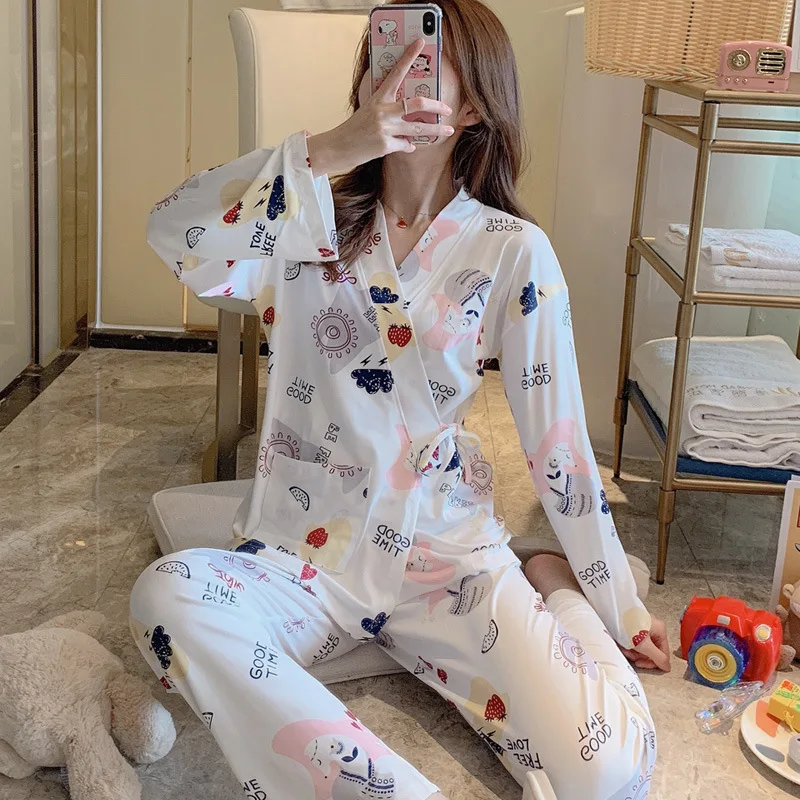 

Japanese And South Korean Style 2020 chun xin Printed Comfortable Lace-up Pajamas Suit Kimono Tracksuit Piece 7-