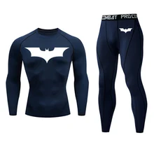 Batman men's clothing compression men rashgard kit long sleeves top for fitness man tracksuit thermal underwear base Pant Suit