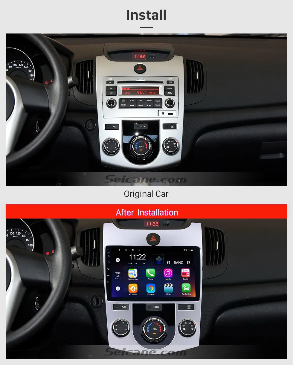 Perfect Seicane Android 9.0 9" Quad-Core Car Radio Touchscreen GPS Multimedia Player for 2008 2009 2010-2012 KIA Forte MT with FM 1